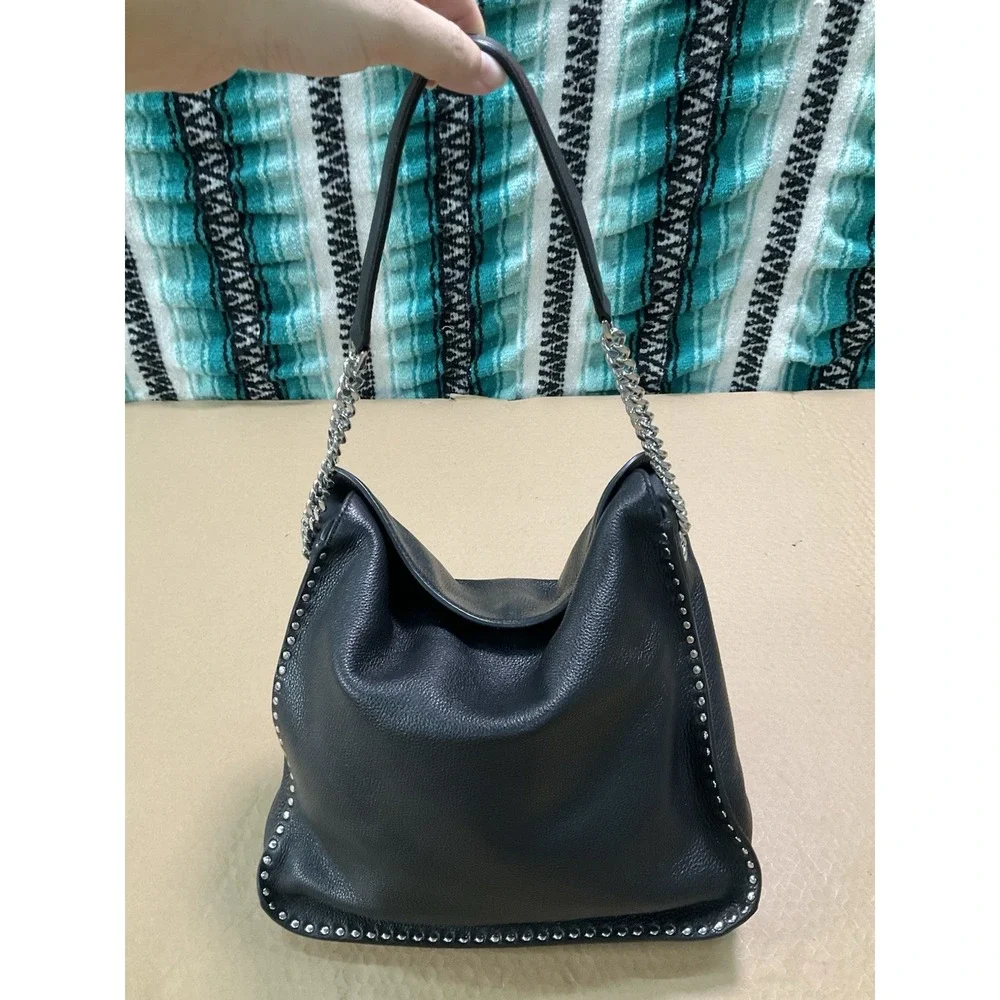 Michael Kors Astor Silver Studded Black Leather Large Hobo